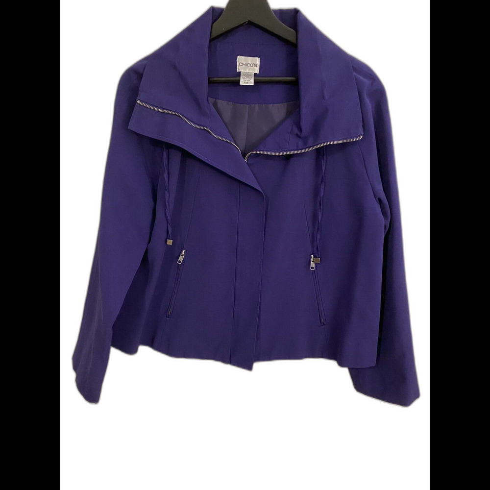Chico's 1 Women's Jacket Medium Purple Zip Lightweight Colorful Spring Coat